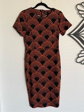 D'IYANU Sabella African Print Stretch Midi Dress Black Amber Dots Medium EUC